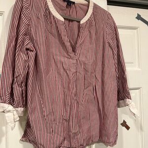 Tommy Hilfiger Pink and Purple Blouse with Bib Collar and Tie Front